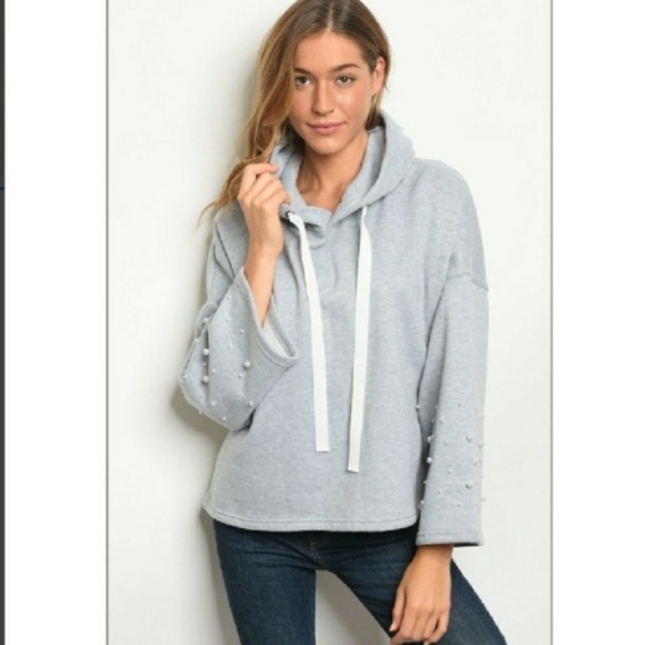 Pearl Studded Hooded Sweatshirt Fleece Lined - Picture 2 of 8